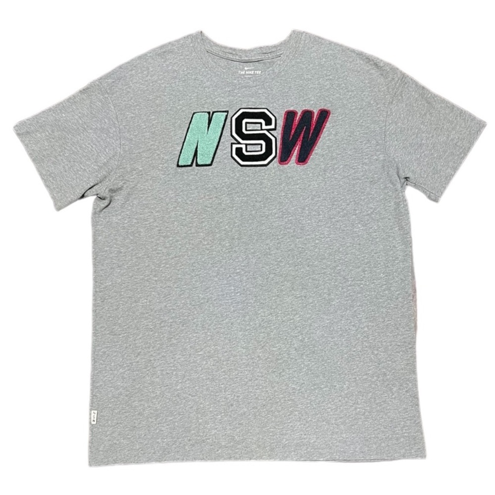 Nike Sportswear NSW Text Chenille Patch Logo Carbon Heather Grey Shirt 2XL XXL